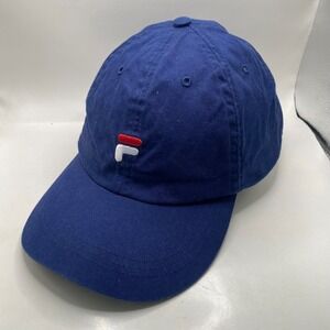 FILA Linear Logo Baseball Cap Hat Mens Womens Navy Blue Cotton Strapback Dad Hat